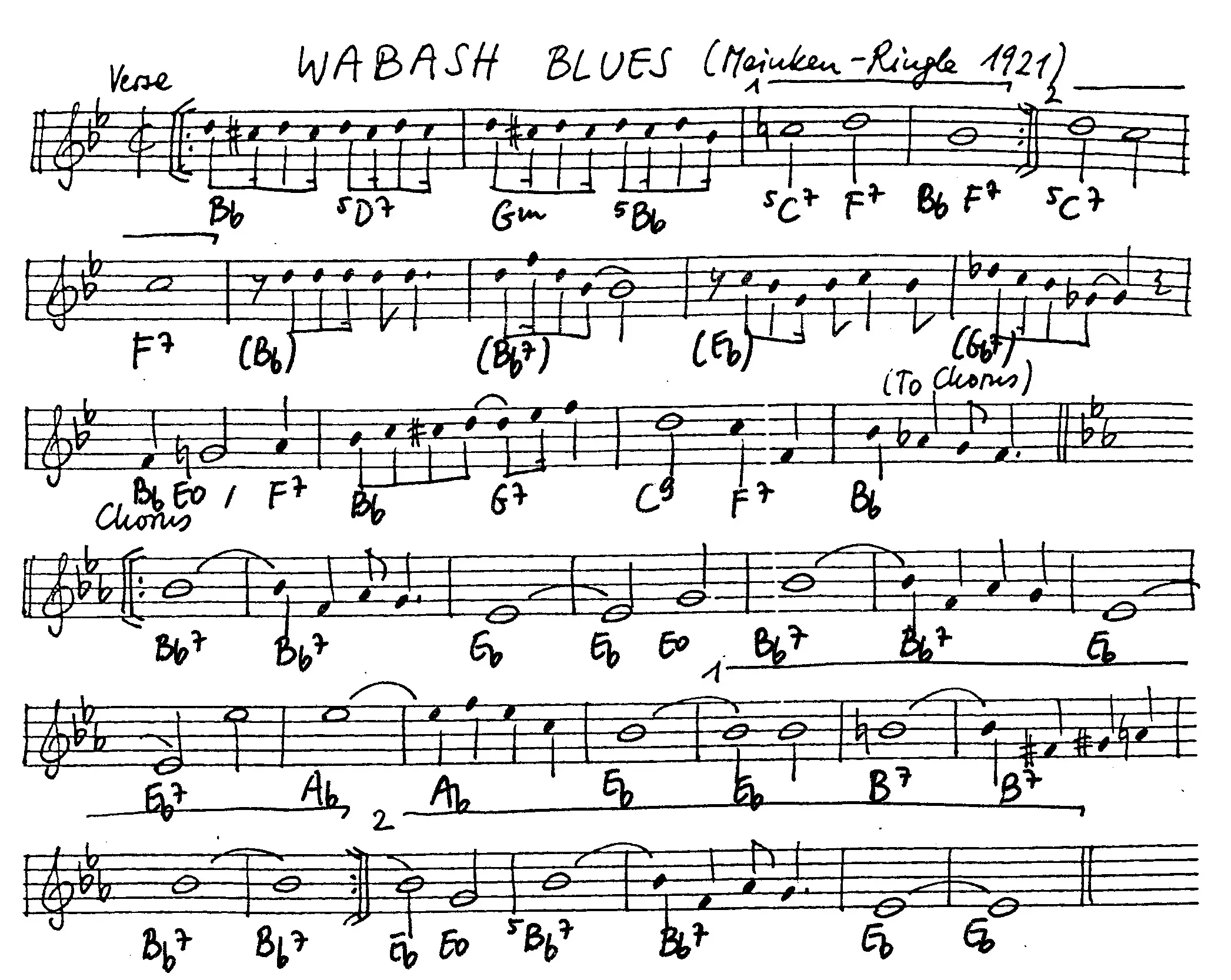 wabash blues free jazz leadsheet - Courtesy of the Jungle Jazz Band